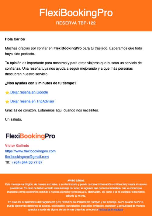 Solicitud de reseña al cliente